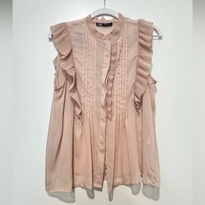 Zara sheer ruffle sleeveless blouse